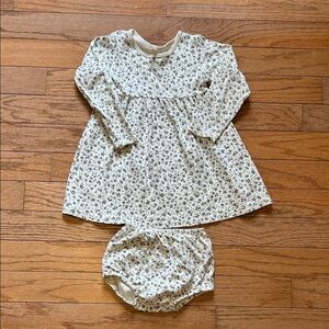 Quincy Mae Cream Dress with Grey Floral Print and Matching Bloomers